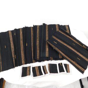 Placemat and Coaster Set Black Cloth Woven with Bamboo Rollable 6 Each Vintage